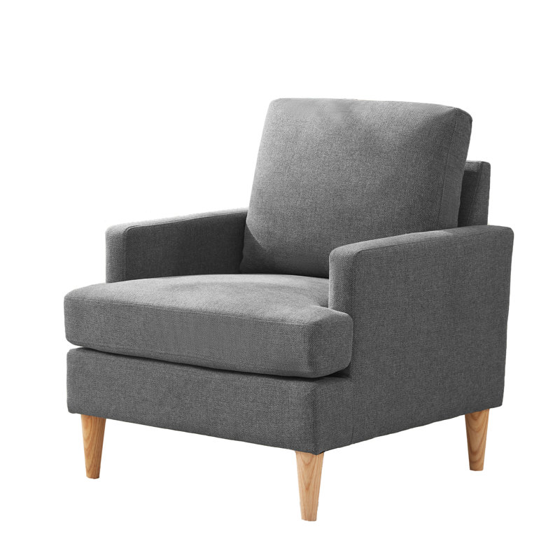Fauteuil Clancy avec pieds en bois massif, Tissu gris foncé