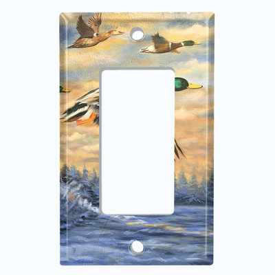 Plaque murale d'interrupteur à bascule Flying Ducks Winter Lake Forest