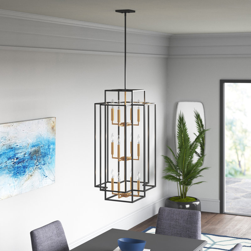 Lustre rectangulaire unique à 12 lumières Orona, Bronze / laiton vieilli