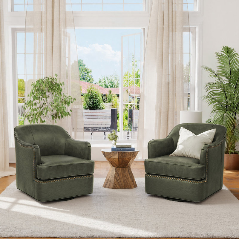Fauteuil demi-tonneau pivotant en cuir véritable, Fern Green
