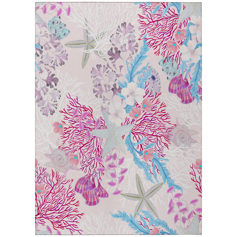 Gerharda Washable Floral Indoor / Outdoor Rug, Rectangle 3' x 5'