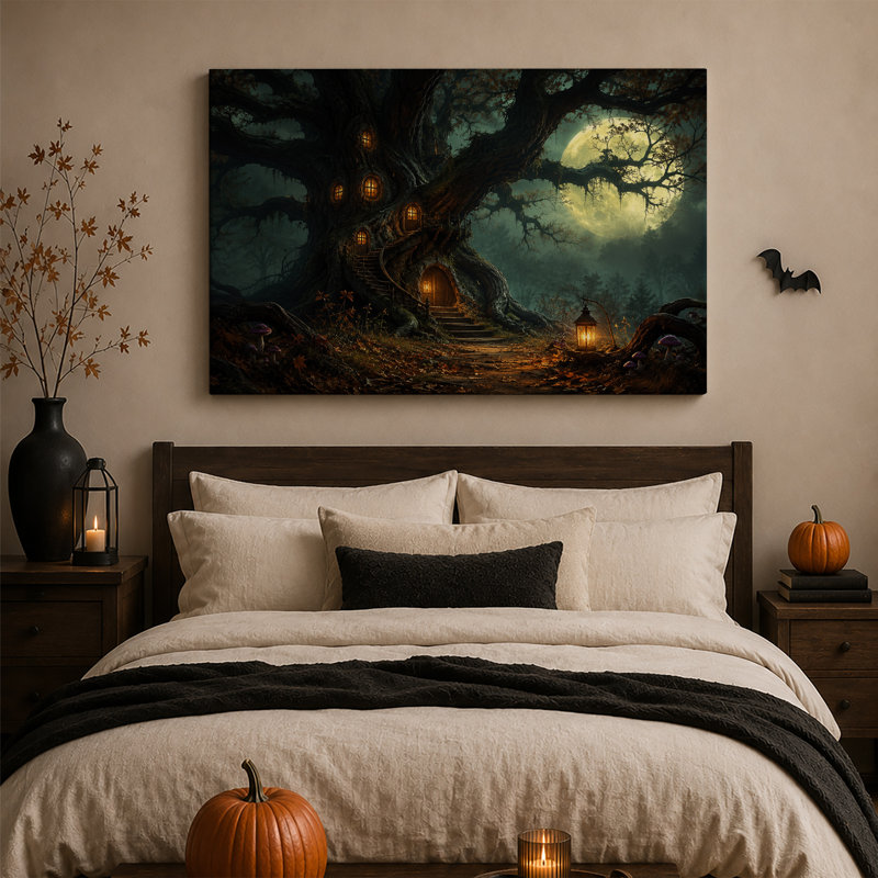 Art mural sur toile Magical Treehouse In Moonlit Forest, H 12 po x l 18 po