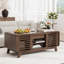 Table basse avec plateau coulissant, table basse Mid-Century en bois de 47 po avec portes de rangement et coulissantes, noyer
