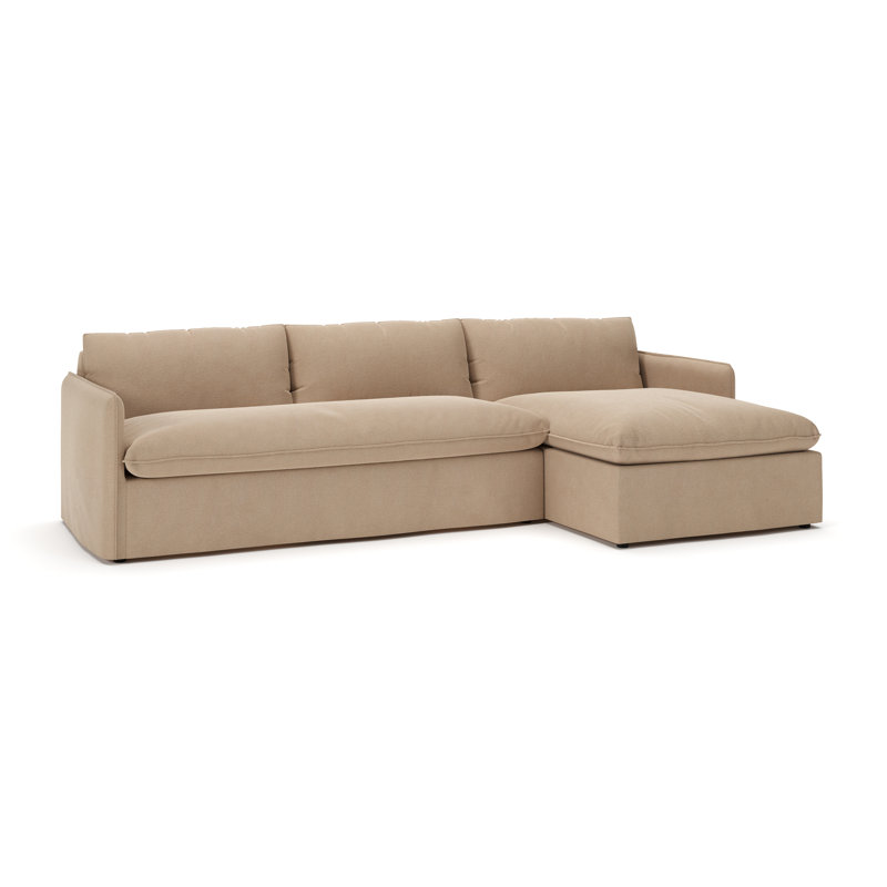 Canapé modulaire 2 pièces Bellatrix, Velours performance pain grillé Bella, Orienté à droite
