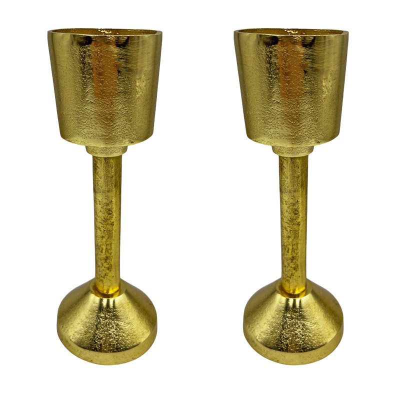 Aluminum Pillar Tabletop Candlestick, Gold, 10.75" H x 4" W x 4" D