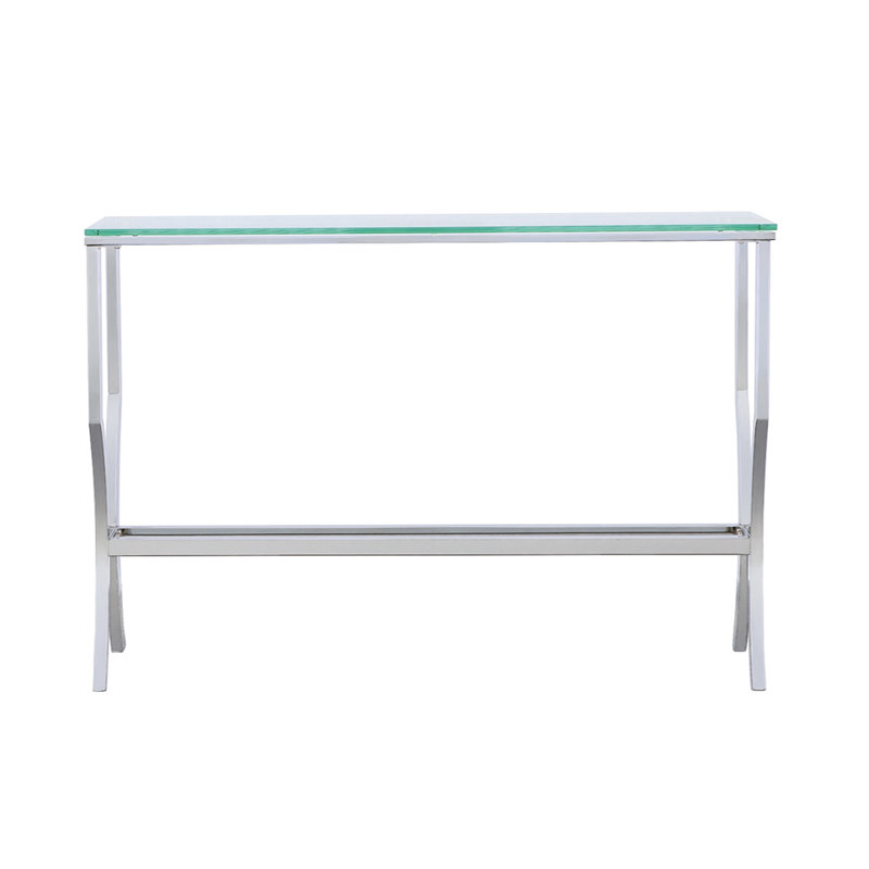 Elegant 43.5'' Silver Metal & Glass Console Table with Mirrored Shelf