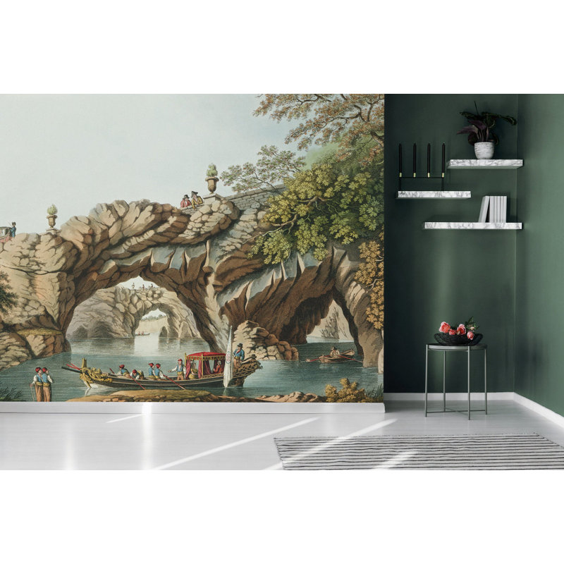 Papier peint aqueduc avec paysage de rivage rétro, L 9 po x l 15 po