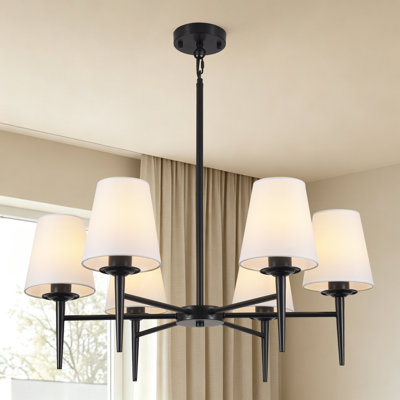 Lustre moderne de style ferme à 6 lumières de 75 cm (29,4 po) avec abat-jour en tissu blanc et gradateur, idéal pour la cuisine, la chambre et la salle à manger.