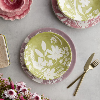 Wildflowers Ceramic Soup Bowl Set of 4, 9 x 2 inch assorted floral watercolor bowls, perfect for soups, ramen, salad portions, pasta, cozy meals and soft botanical garden‑inspired table
