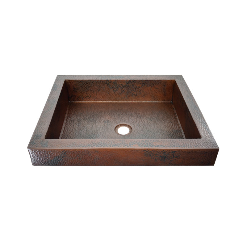 Antique Copper Metal Hand Hammered Rectangular Drop-In Bathroom Sink, Antique Copper