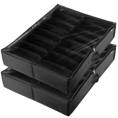 Under Bed Shoe Storage Organizer, Set Of 2, Total 32 Compartments, Underbed Shoes Closet Storage Solution With Clear Window, Breathable, Foldable Fabric Container Box With Reinforced Handles