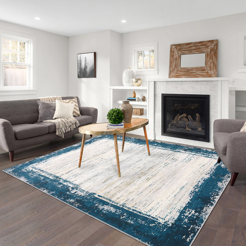 Machine Washable Modern Bordered Rug Non Slip Rug Foldable Carpet for Living Room Bedroom Playroom Guest Room Home Office