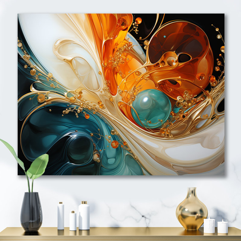 Orange et émeraude marbre lave I - peinture abstraite, art mural, H 30 po x l 40 po x P 1,5 po, Toile tendue