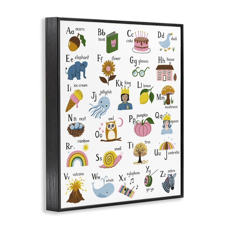 Giclée encadrée par un alphabet amusant illustré par Bex Morley Design, H 14 po x l 11 po, Giclée encadrée noir minuit