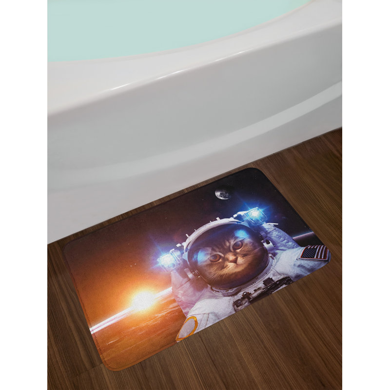 Space Cat Bath Mat with Anti-Slip Backing
