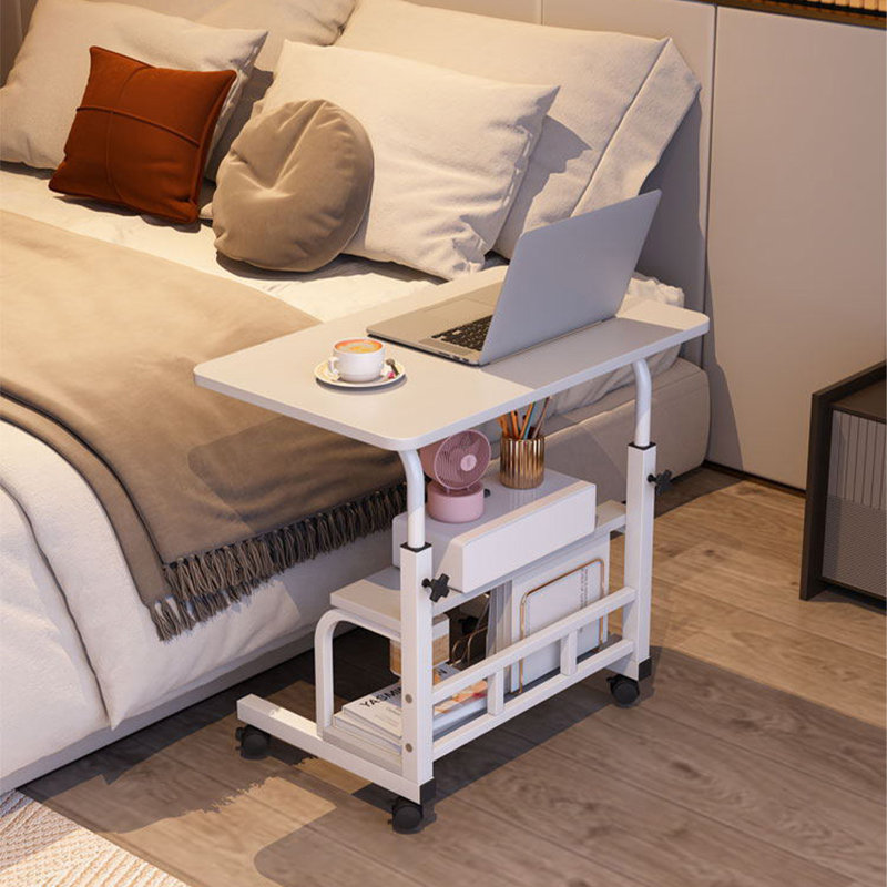 Mobile Standing Desk, Adjustable Height Portable Rolling Desk Small Computer Desk, Mobile Stand Up Desk, White/White