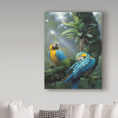 Yand «Blue and Yellow Macaws», reproduction de peinture acrylique sur toile tendue