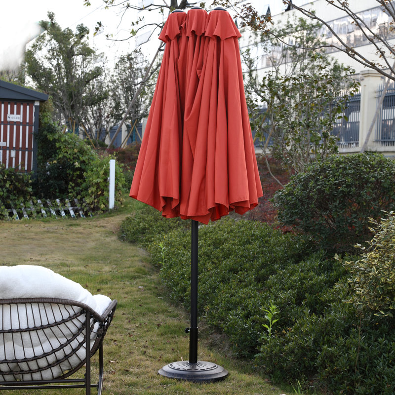 Grand parasol extérieur à double face de 14,8 pi - orange Auvent 100%, structure stable. Idéal pour la cour, le bord de la piscine, la pelouse et le jardin. 14,8 pi. Convient