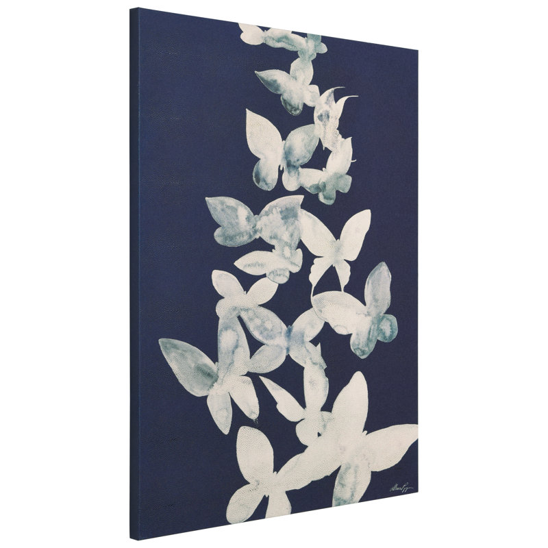 Ethereal Flight White Butterflies on Navy Canvas Wall Art