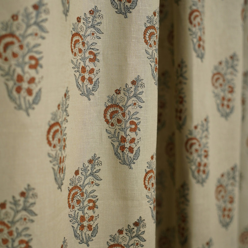 Grey & Brown Bohemian Handmade Light Filtering Flat Curtain Panel Linen Drapes for Elegant & Natural Home Interiors
