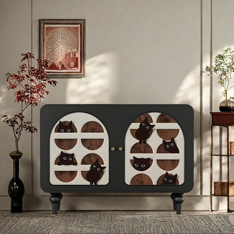 Italian Retro Style Accent Cabinet Solid Wood Accent Cabinet