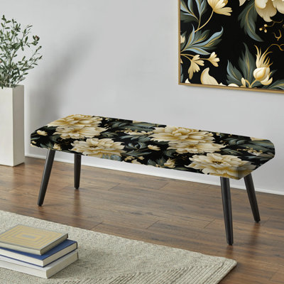Ornement damassé opulence - Banc rembourré floral noir