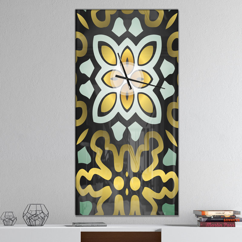 Ornement géométrique et floral - Horloge murale moderne, H 48 po x l 24 po x P 1 po