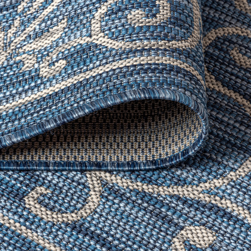 Tapis d'intérieur / extérieur bleu marine / gris à tissage texturé Hagerman, Rectangle 9 pi x 12 pi