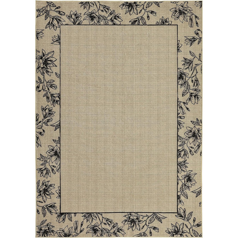 Washable Modern Bordered Hallway Rug, Non-Slip Low Pile Abstract Floral Runner for Kitchen, Laundry, Entryway, Linen
