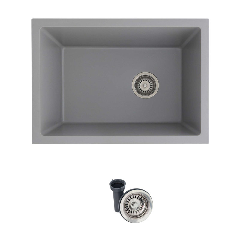 Granite composite double mount kitchen sink with strainer 25 in., gris