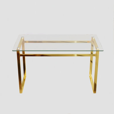 51" Modern Minimalist Rectangular Glass Dining Table For 4-6 With 0.31" Tempered Glass Tabletop & Metal Legs, Writing Desk For Kitchen Dining Living Room