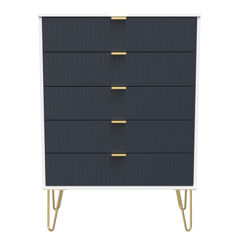 Beranda 77cm W 5 - Drawer Chest of Drawers, Indigo Matt/White