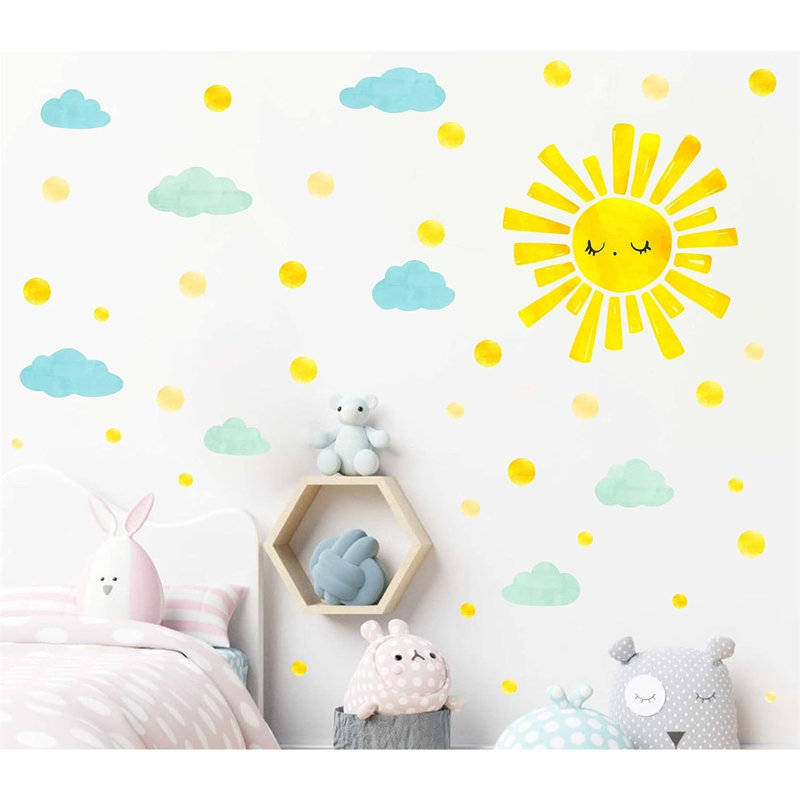 Adhésif décoratif aquarelle soleil et nuages