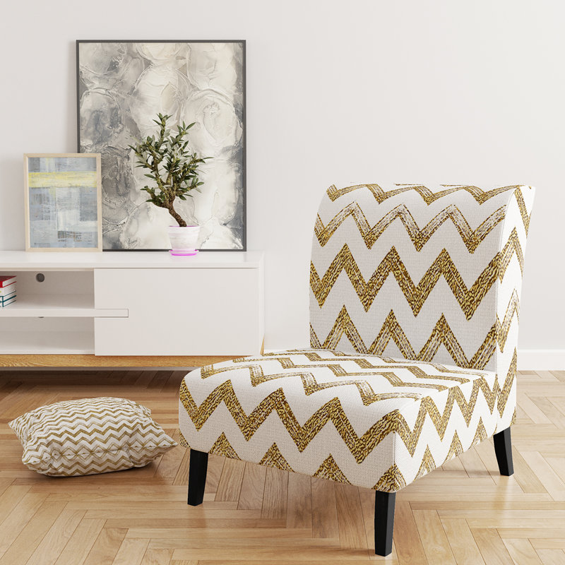 Fauteuil de chambre rembourré à motif de chevrons en zigzag doré