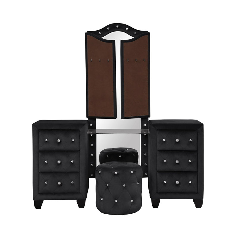 Rausch Vanity Set with Stool and Mirror, Black
