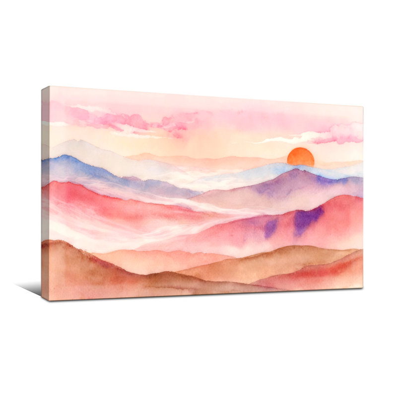 «Landscape & Nature Pastel Sunset Mountain Landscape», reproduction d'art, H 16 po x l 32 po
