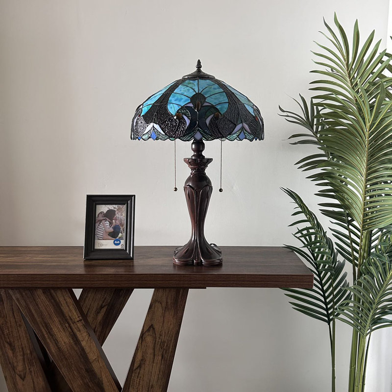 Wolfdale Tiffany Table Lamp Green Brown/Green Stained Glass Liaison LED Bulbs Included 16"W*16"D*24"H