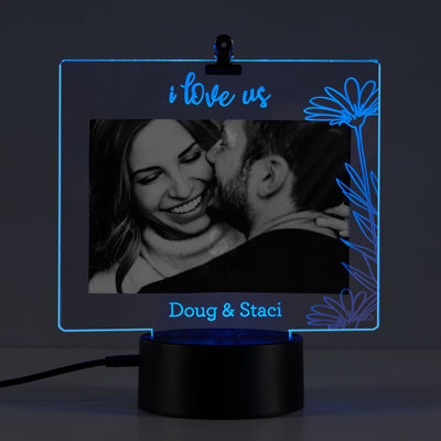 I Love Us Photo Frame and LED Night Light with Custom Personalization Laser Engraved on Acrylic Design Insert