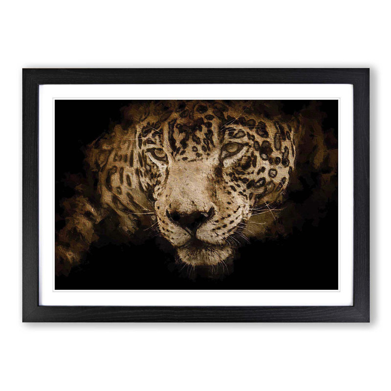 Jaguar Stalking Prey - Wall Art, 48cm H x 65cm W x 2cm D, Black Single Picture Frame Wood