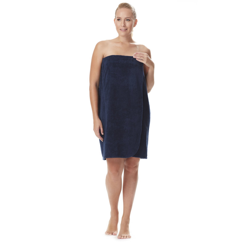 Peignoir au-dessus du genou 100% coton Emrick, L 58 po x l 28 po, Bleu marine