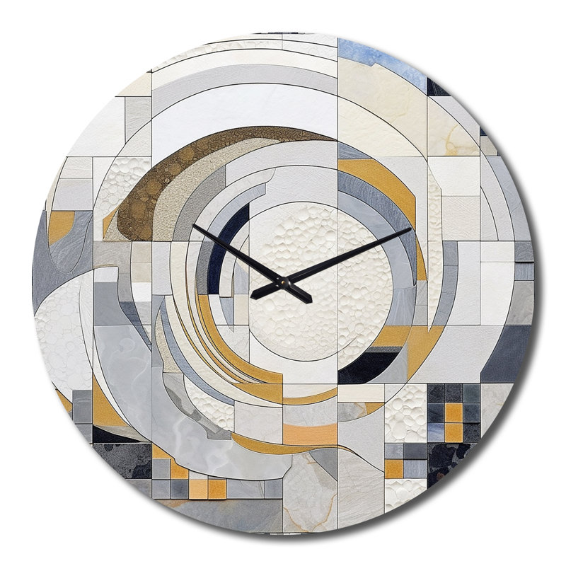 Horloge murale en métal - mosaïque grise et jaune III, Grand