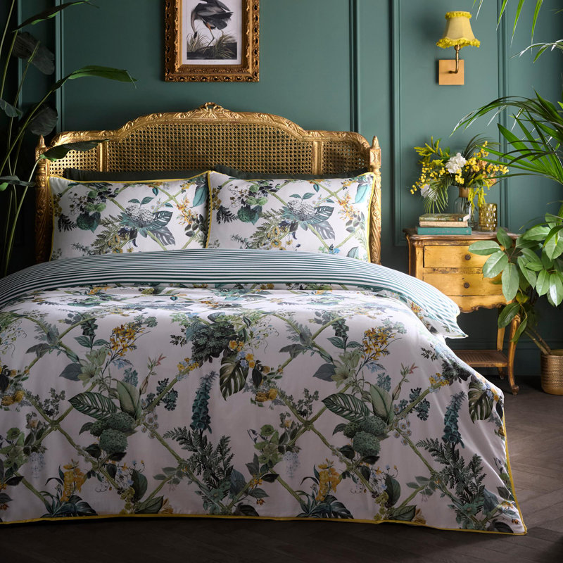 Laurence Llewelyn-Bowen Cotswold Fantasia Duvet Cover Set Green, Double Duvet Cover + 2 Standard Pillowcases
