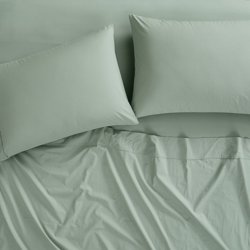  Ensemble de draps 100% coton 200 fils Classic, Ensemble de draps pour lit simple TG avec 1 taie d, Sauge