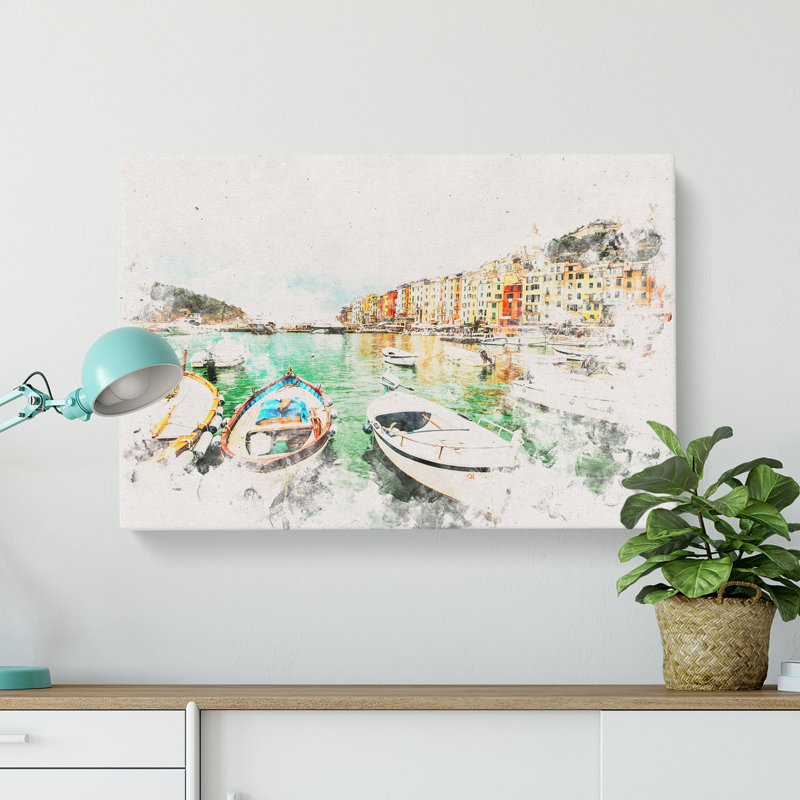 Docked Boats In Portovenere Italy - Wrapped Canvas Print, 40cm H x 60cm W x 4cm D