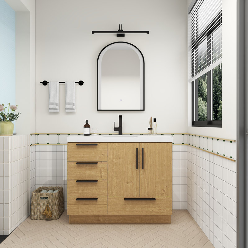 Meuble-lavabo autoportant avec tiroirs latéraux Carla, 42", Chêne naturel