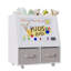 Rangement pour jouets H 25,2 po avec planche à dessin magnétique, rangement pour animaux en peluche avec chevalet, rangement pour jouets avec 2 bacs en tissu et roulettes pivotantes à 360 °, blanc-1244533714