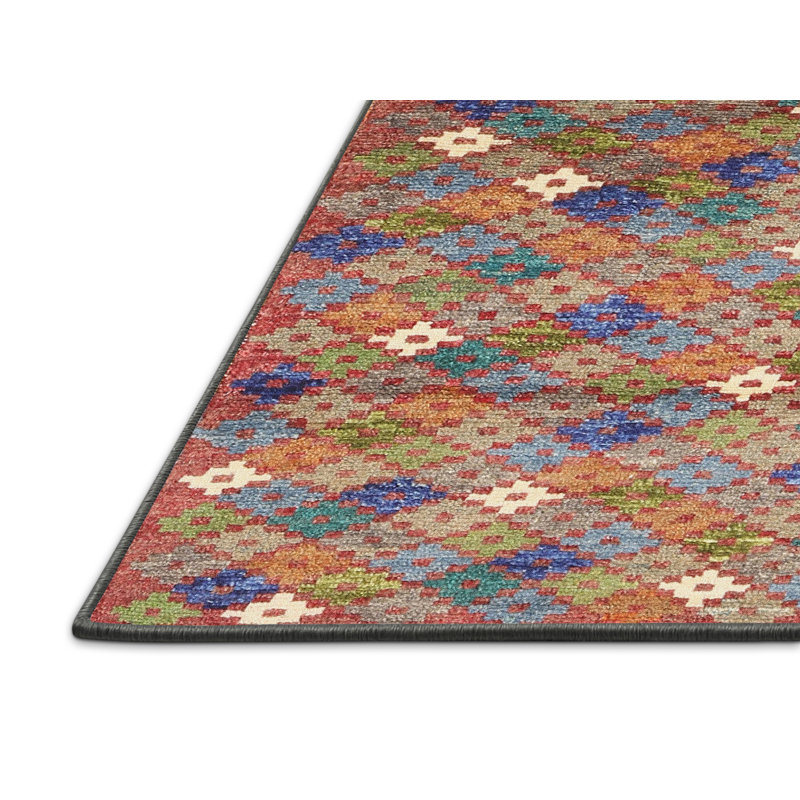 Tapis contemporain bleu / violet / orange, Rectangle 4 pi x 6 pi
