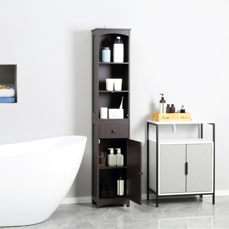 Grande unité de rangement de salle de bain - brun avec 3 tablettes et un tiroir pour organiser vos articles