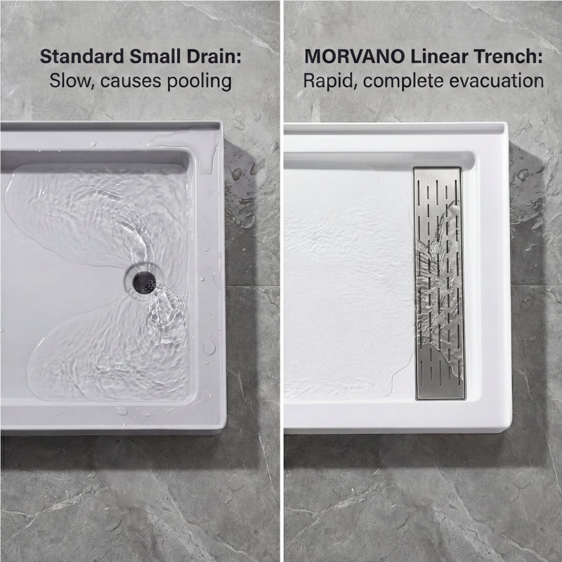 60” x 32” Acrylic Shower Pan Base with Glossy Finish & Stainless Steel Linear Drain Cover, Left Drain, Brushed Nickel