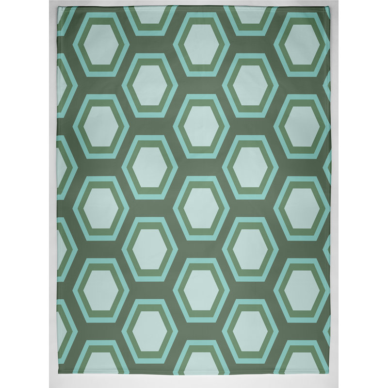 Jeté polaire à motif géométrique hexagonal, L 60 po x l 50 po, Vert algues (vert / bleu clair)